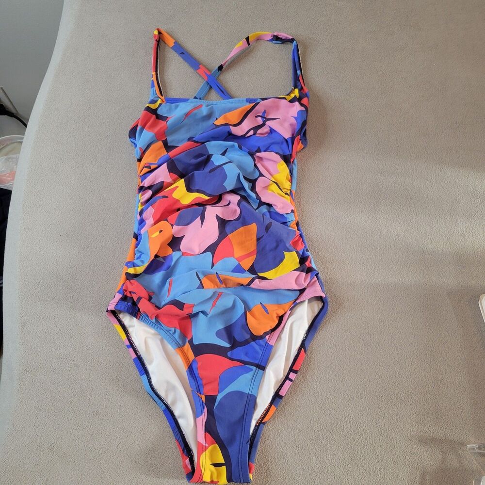 Nautica Colorful Tropical Floral Abstract One-Piece Swimsuit Size Small